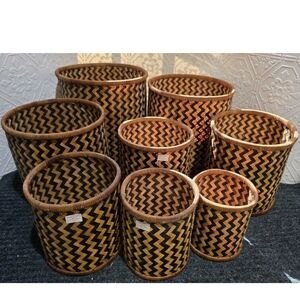 Chevron Patterned Woven Baskets - Set of 8 Nesting Baskets VINTAGE WITH TAG